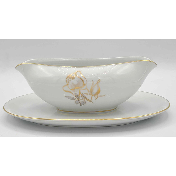 Vtg KPM Krister China Germany Sauce Gravy Boat and Creamer. Gold Rose Design - Picture 9 of 16
